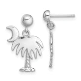 14K White Gold Charleston Palm Tree w/ Moon Dangle Earrings