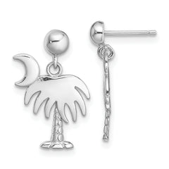 14K White Gold Charleston Palm Tree w/ Moon Dangle Earrings