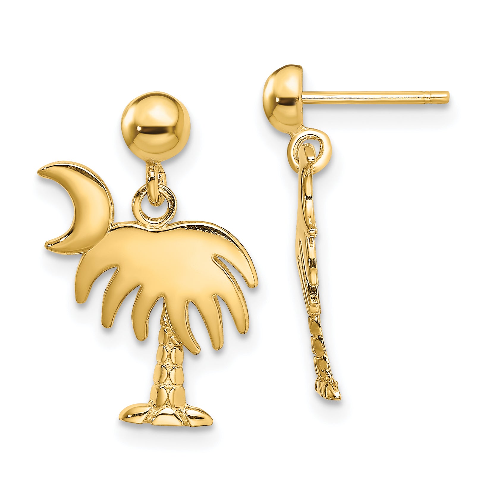 14K Charleston Palm Tree w/ Moon Dangle Earrings