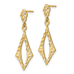 14K D/C Diamond Shape Post Dangle Earrings