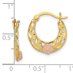 14K Two-Tone D/C Flowers Hoop Earrings