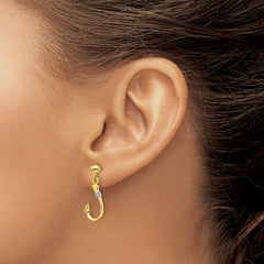 14K w/Rhodium 3-D Fish Hook W/ Rope Dangle Earrings