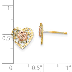 14k Two-Tone D/C Heart and Flower Earrings