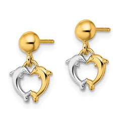 14K W/ Rhodium Dolphin Dangle Earrings