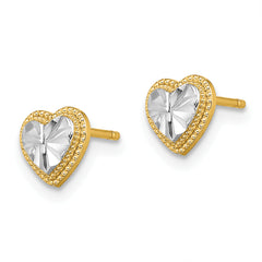 14k w/ Rhodium D/C Heart Post Earrings