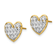 14k w/ Rhodium D/C Heart Post Earrings