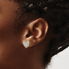 14k w/ Rhodium D/C Heart Post Earrings