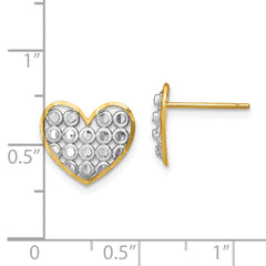 14k w/ Rhodium D/C Heart Post Earrings