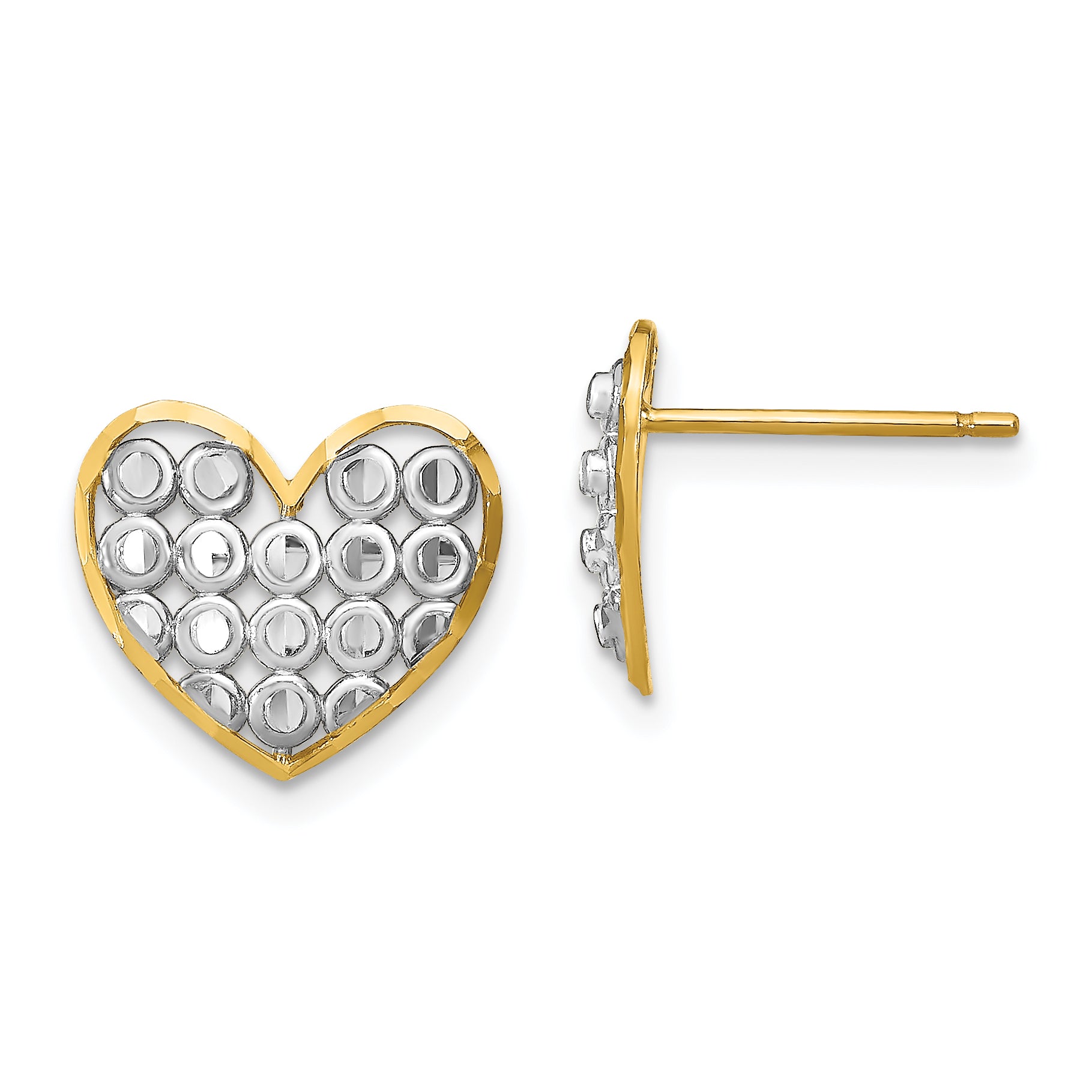 14k w/ Rhodium D/C Heart Post Earrings