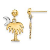 14K W/ Rhodium Charleston Palm Tree w/ Moon Dangle Earrings