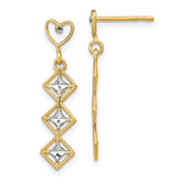 14k w/RH D/C Heart and Diamond Shape Post Dangle Earrings