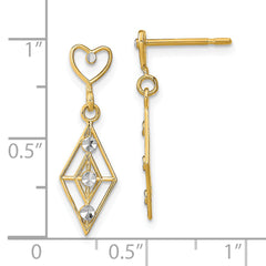 14k w/RH Dia.-cut Diamond Shape Heart Dangle Earrings