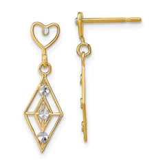 14k w/RH Dia.-cut Diamond Shape Heart Dangle Earrings