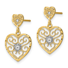 14k w/ RH Heart Beaded Filigree Dangle Earrings