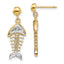 14K W/ Rhodium Fishbone Dangle Earrings