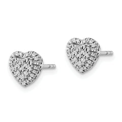 14k White Polished Diamond-cut Heart Post Earrings