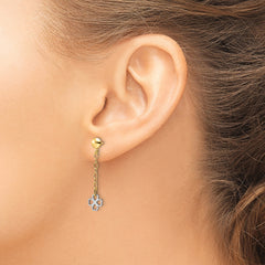 14K Two-tone Polished Dangle Flower Earrings