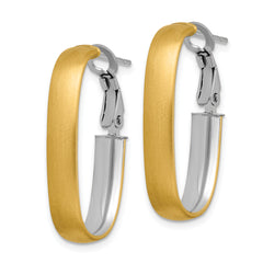 14K with White Rhodium Polished and Satin Oval Omega Back Hoop Earrings