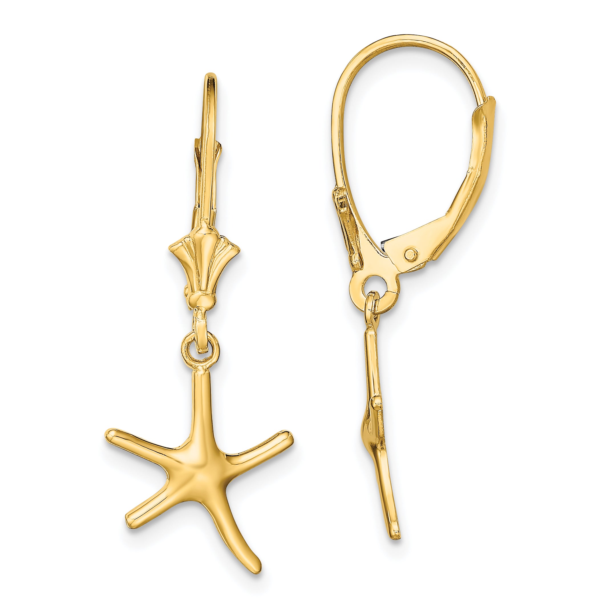 14K Mini Dancing Starfish Leverback Earrings