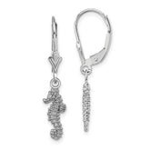 14K White Gold 3-D Seahorse Leverback Earrings