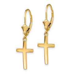 14k Polished Cross Leverback Earrings