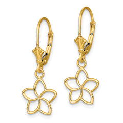 14K Polished Cut-Out Flower Leverback Earrings