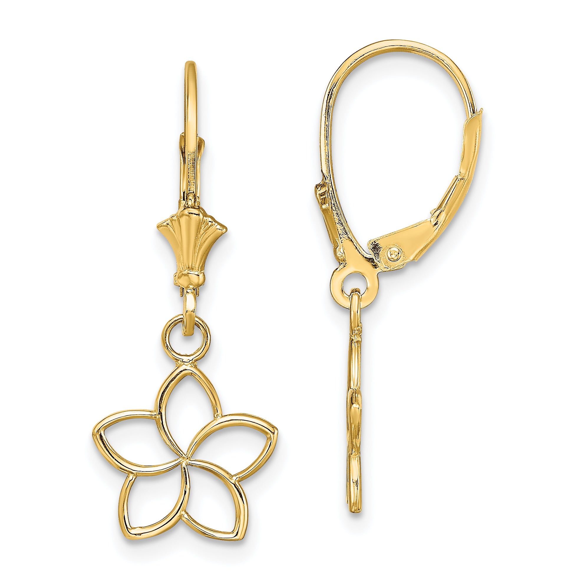 14K Polished Cut-Out Flower Leverback Earrings