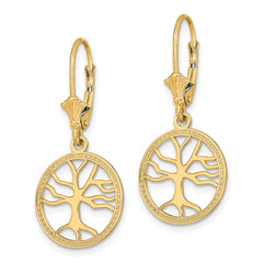14K Tree of Life In Round Frame Leverback Earrings