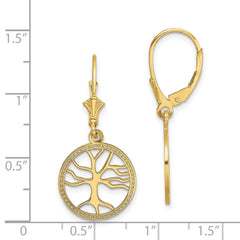 14K Tree of Life In Round Frame Leverback Earrings