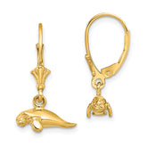 14K 3-D Polished Mini Manatee Leverback Earrings
