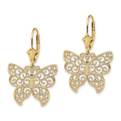 14K Butterfly w/ Beaded Filigree Wings Leverback Earrings