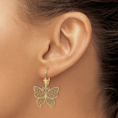 14K Butterfly w/ Beaded Filigree Wings Leverback Earrings