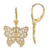 14K Butterfly w/ Beaded Filigree Wings Leverback Earrings