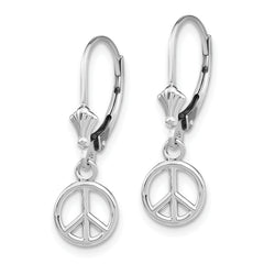 14K White Gold 3-D Peace Symbol Leverback Earrings