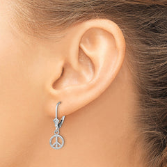 14K White Gold 3-D Peace Symbol Leverback Earrings