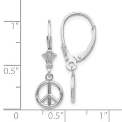 14K White Gold 3-D Peace Symbol Leverback Earrings