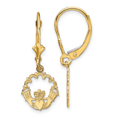 14k Polished Claddagh Leverback Earrings
