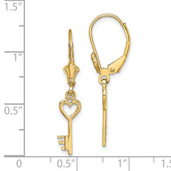 14K Polished Heart Key Leverback Earrings