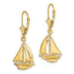 14K 3D Polished Sailboat Leverback Earrings