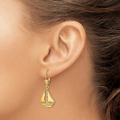 14K 3D Polished Sailboat Leverback Earrings