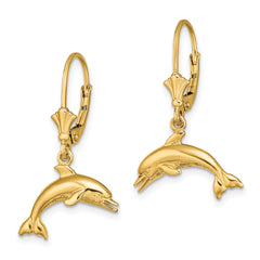 14K Jumping Dolphin Leverback Earrings
