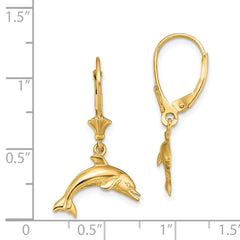 14K Jumping Dolphin Leverback Earrings