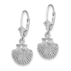 14K White Gold and Textured Scallop Shell Leverback Earrings
