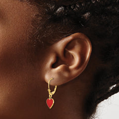 14K Polished Enameled Heart Dangle Leverback Earrings