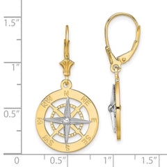14K W/ Rhodium Nautical Compass Leverback Earrings