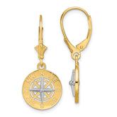14K W/ Rhodium Mini Nautical Compass Leveback Earrings