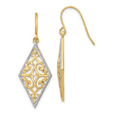 14K w/Rhodium Diamond Shape Filigree Dangle Earrings
