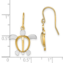 14K W/ Rhodium Sea Turtle Dangle Earrings