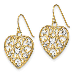 14k w/ RH Filigree Cut-Out Heart Wire Earrings