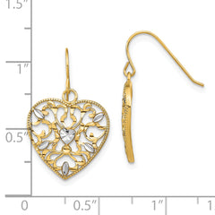 14k w/ RH Filigree Cut-Out Heart Wire Earrings